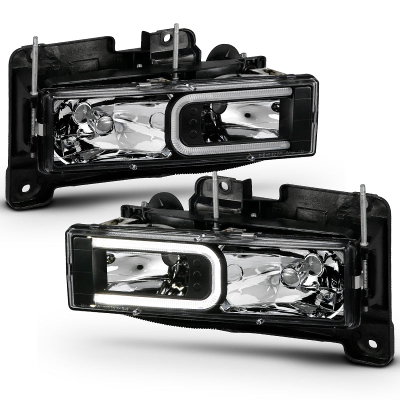 ANZO 1999-2000 Cadillac Escalade Crystal Headlights Light Bar Black Housing (Pair) 111498
