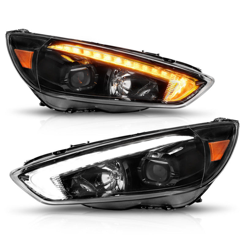 ANZO 15-18 Ford Focus Projector Headlights - w/ Light Bar Switchback Black Housing 121564