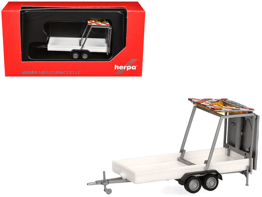 Road Maintenance Trailer White with Striped Top 1/87 (HO) Plastic Model by Promotex free shipping USA