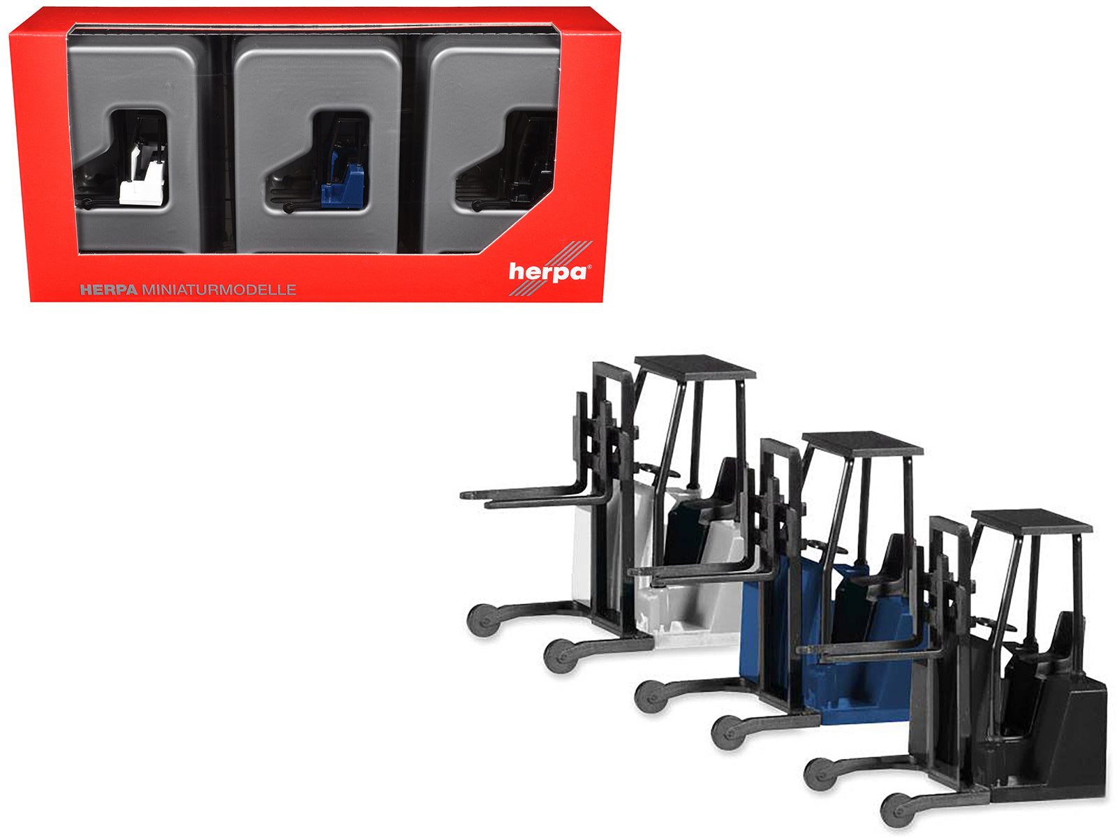 Forklifts with Trailer Bumper 3 Piece Set 1/87 (HO) Plastic Models by Promotex free shipping USA
