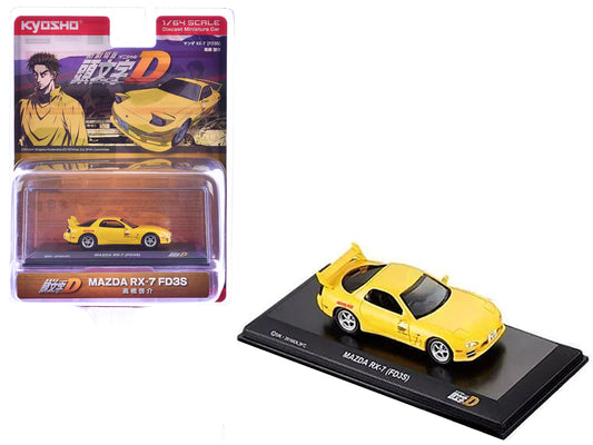 Mazda RX-7 (FD3S) RHD (Right Hand Drive) Yellow "Initial D" Manga 1/64 Diecast Model Car by Kyosho - Use code SHOPAPP15 to get 15 percent off
