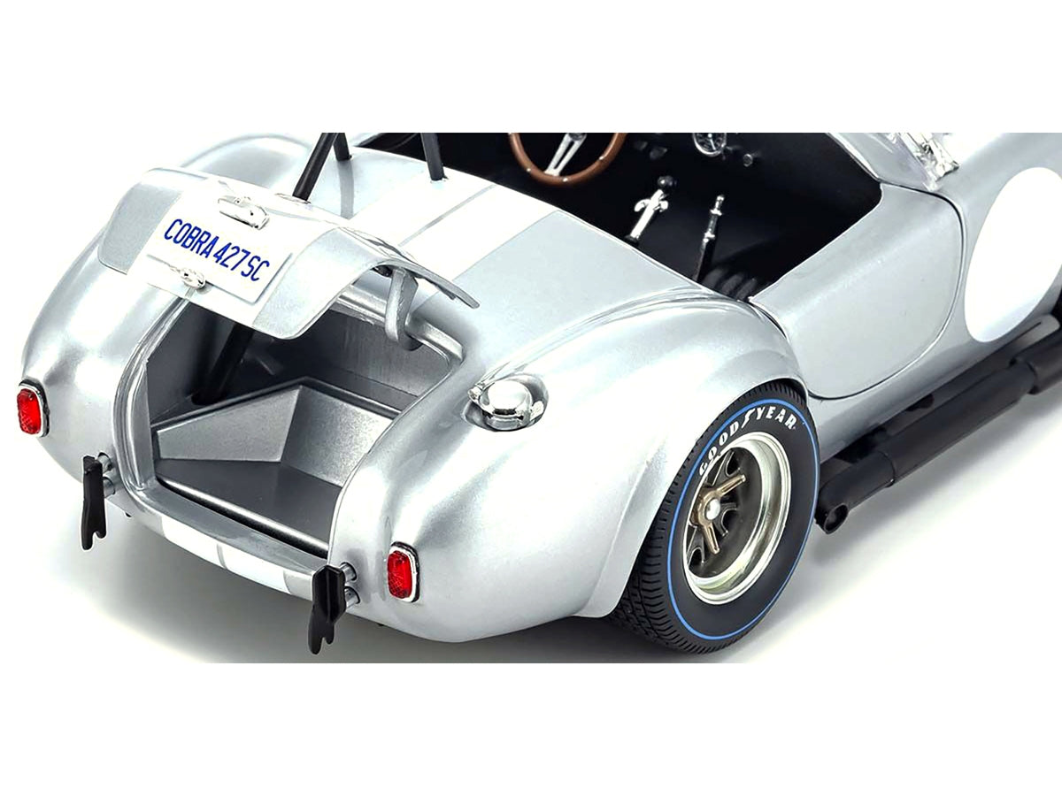 Shelby Cobra 427 S/C Silver Metallic with White Stripes 1/18 Diecast Model Car by Kyosho - Premium Shelby Models from Kyosho - Just $215.36! Shop now at Rapidvehicles