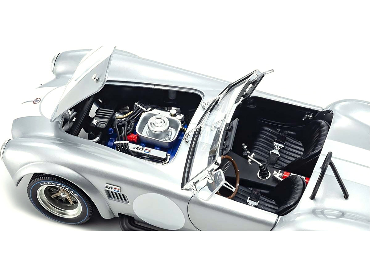 Shelby Cobra 427 S/C Silver Metallic with White Stripes 1/18 Diecast Model Car by Kyosho - Premium Shelby Models from Kyosho - Just $215.36! Shop now at Rapidvehicles