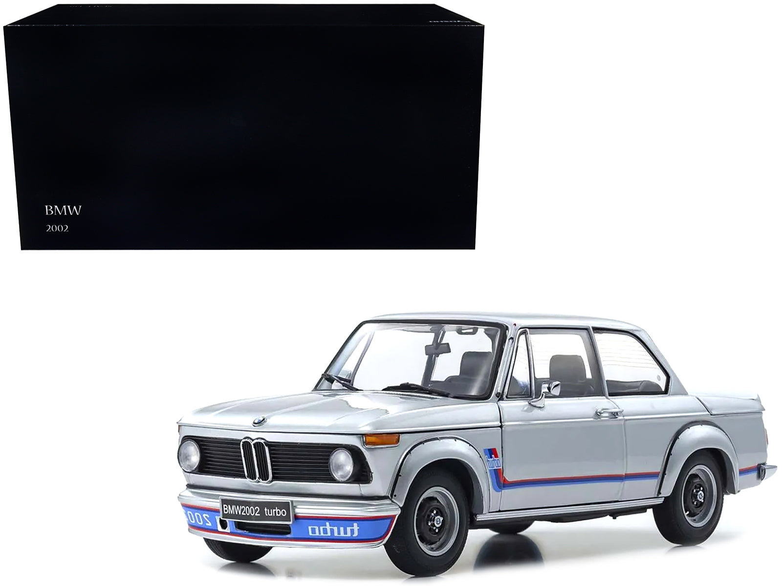 BMW 2002 Turbo Silver with Red and Blue Stripes 1/18 Diecast Model Car by Kyosho - Premium BMW Models from Kyosho - Just $253.99! Shop now at Rapidvehicles