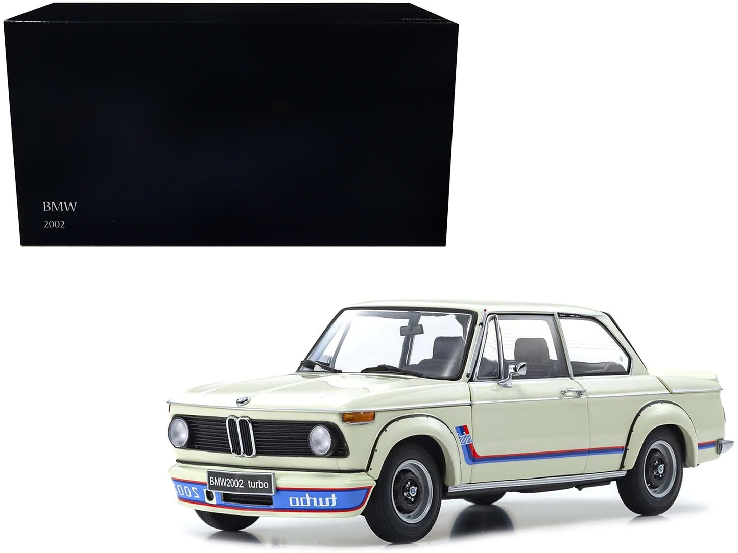 BMW 2002 Turbo White with Red and Blue Stripes 1/18 Diecast Model