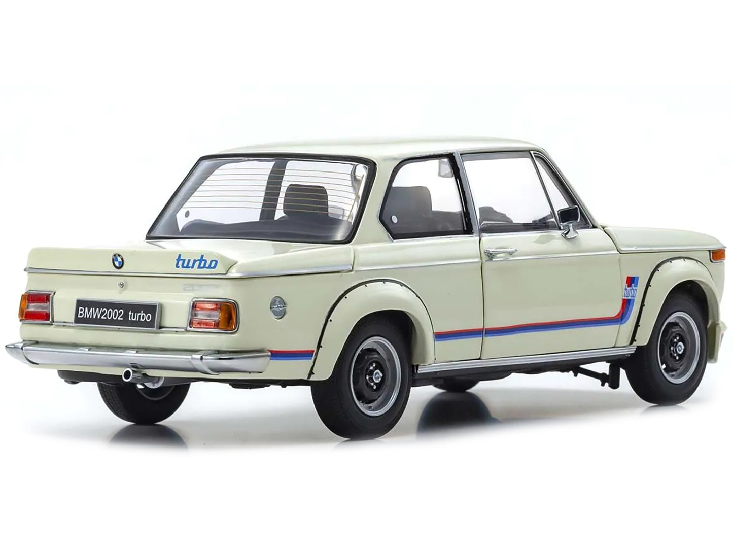 BMW 2002 Turbo White with Red and Blue Stripes 1/18 Diecast Model