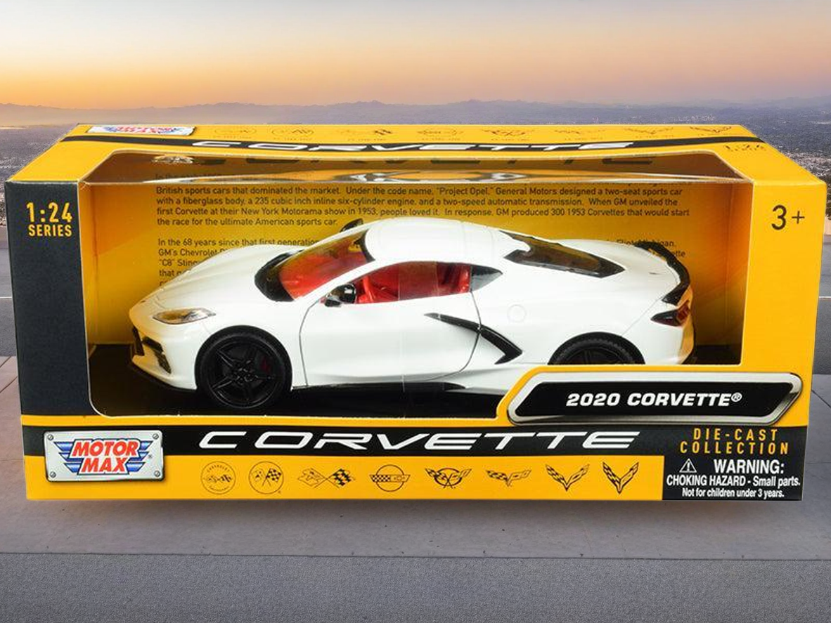 2020 Chevrolet Corvette C8 Stingray White with Red Interior "History of Corvette" Series 1/24 Diecast Model Car by Motormax