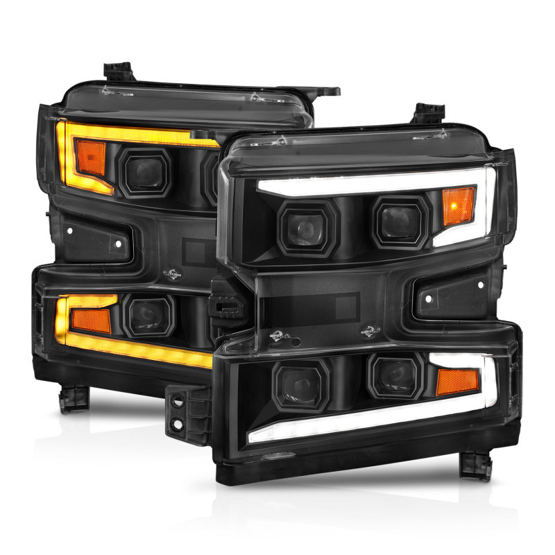 ANZO 19-22 Chevrolet Silverado 1500 LED Proj HL w/Lgt Bar SwBk Seq. Blk w/In. Light - Driver Side ON 111566-L