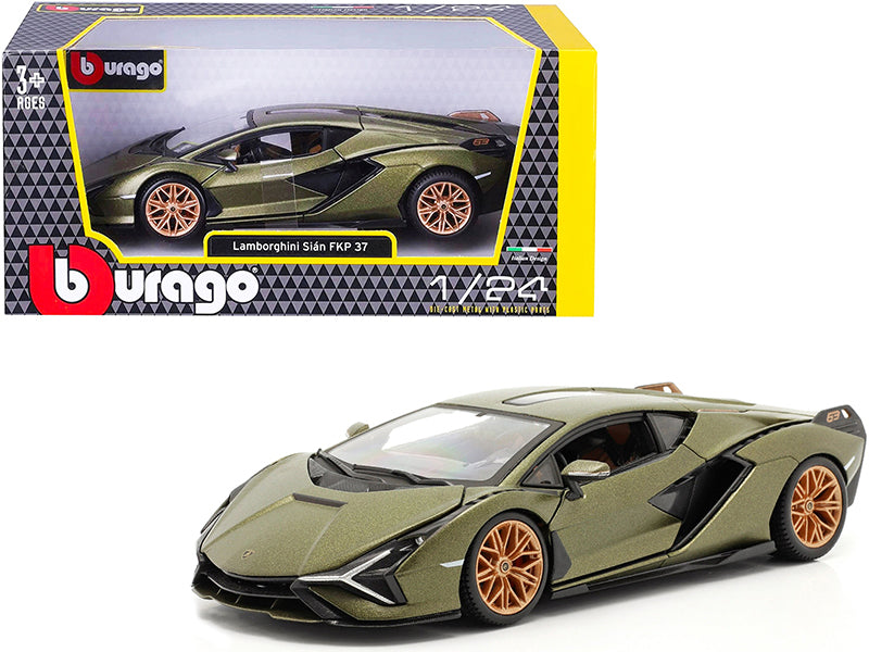 Lamborghini Sian FKP 37 Matt Green Metallic with Copper Wheels 1/24 Diecast Model Car by Bburago - Premium  from Rapidvehicles - Just $45.99! Shop now at Rapidvehicles