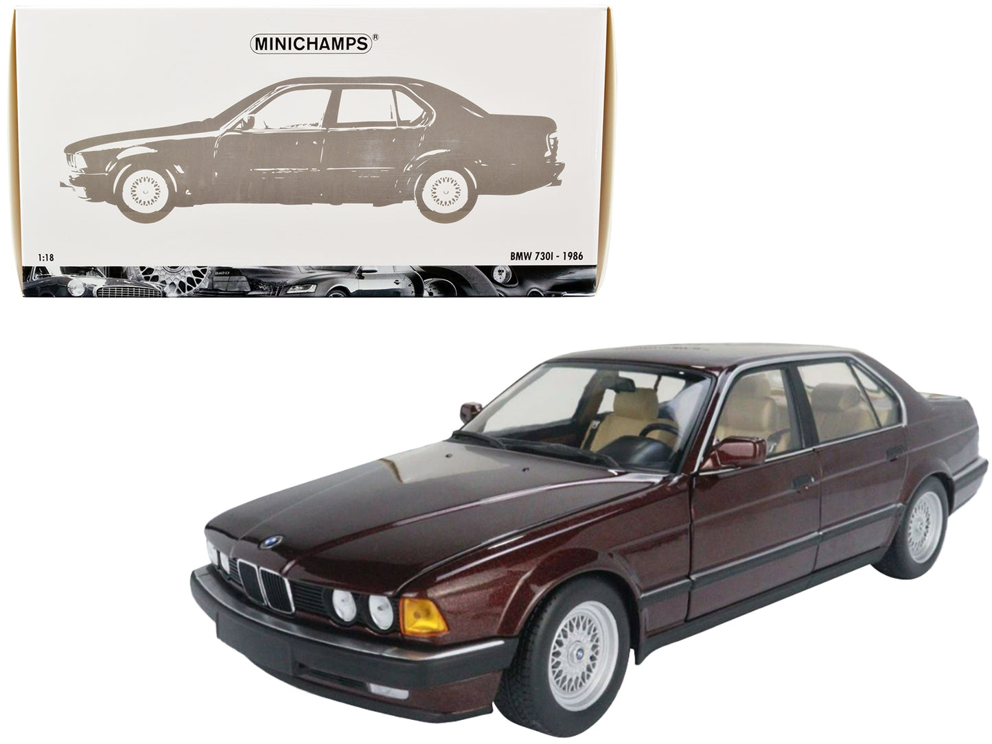 1986 BMW 730i (E32) Dark Red Metallic 1/18 Diecast Model Car by - Premium BMW Models from Minichamps - Just $266.39! Shop now at Rapidvehicles