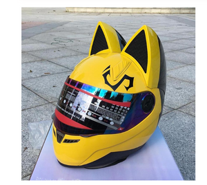 Color: Yellow, Size: XXL - Motorcycle helmet with cat ears automobile race antifog full face helmet personality design with horn capacete casco - Premium Helmet Headset from Rapidvehicles - Just $203.08! Shop now at Rapidvehicles