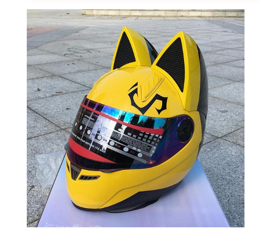 Color: Yellow, Size: XXL - Motorcycle helmet with cat ears - Premium Helmet Headset from Rapidvehicles - Just $242.99! Shop now at Rapidvehicles