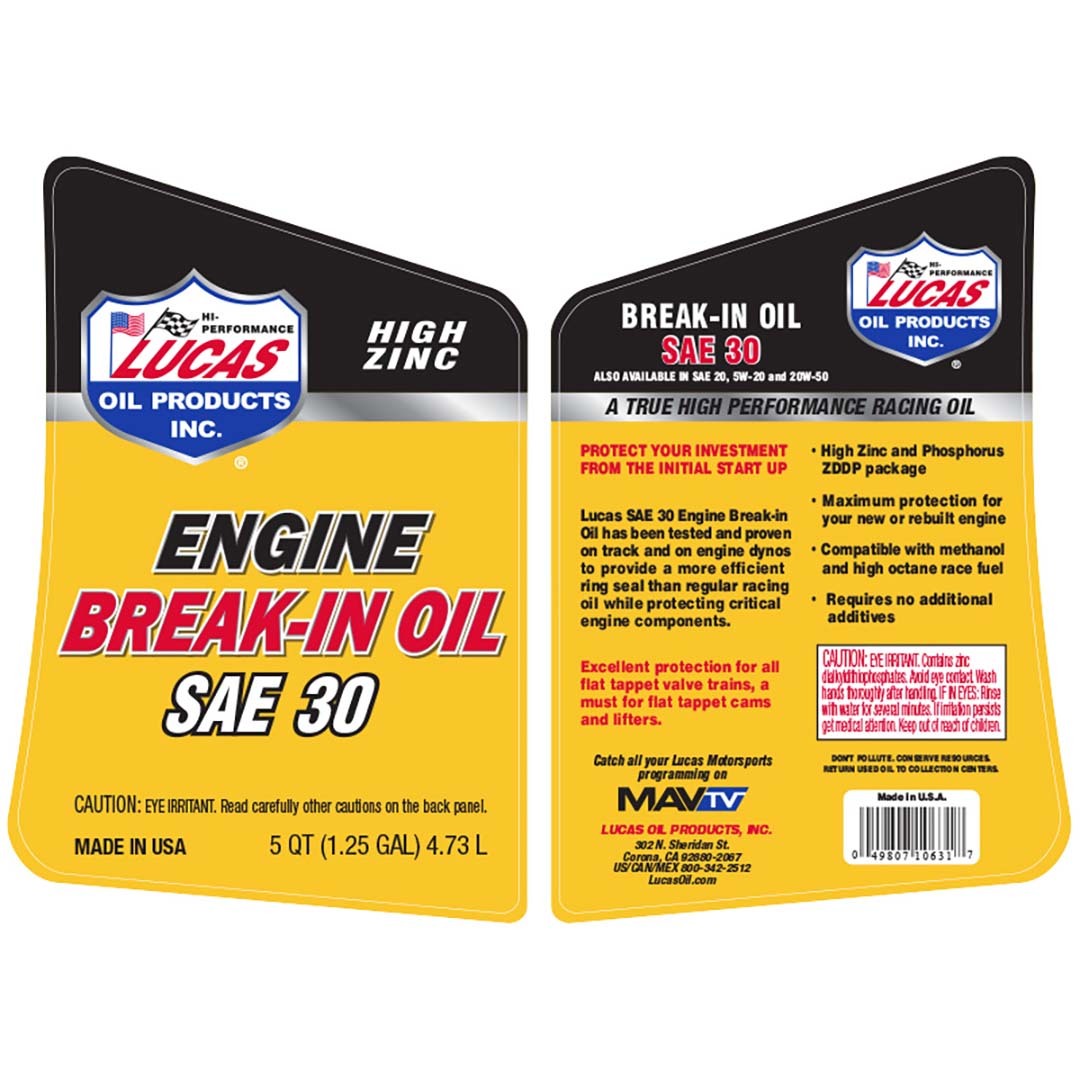 Lucas Oil SAE 30 Break-In Oil - 5 Quart - Premium Automotive from LUCASOIL - Just $73.99! Shop now at Rapidvehicles