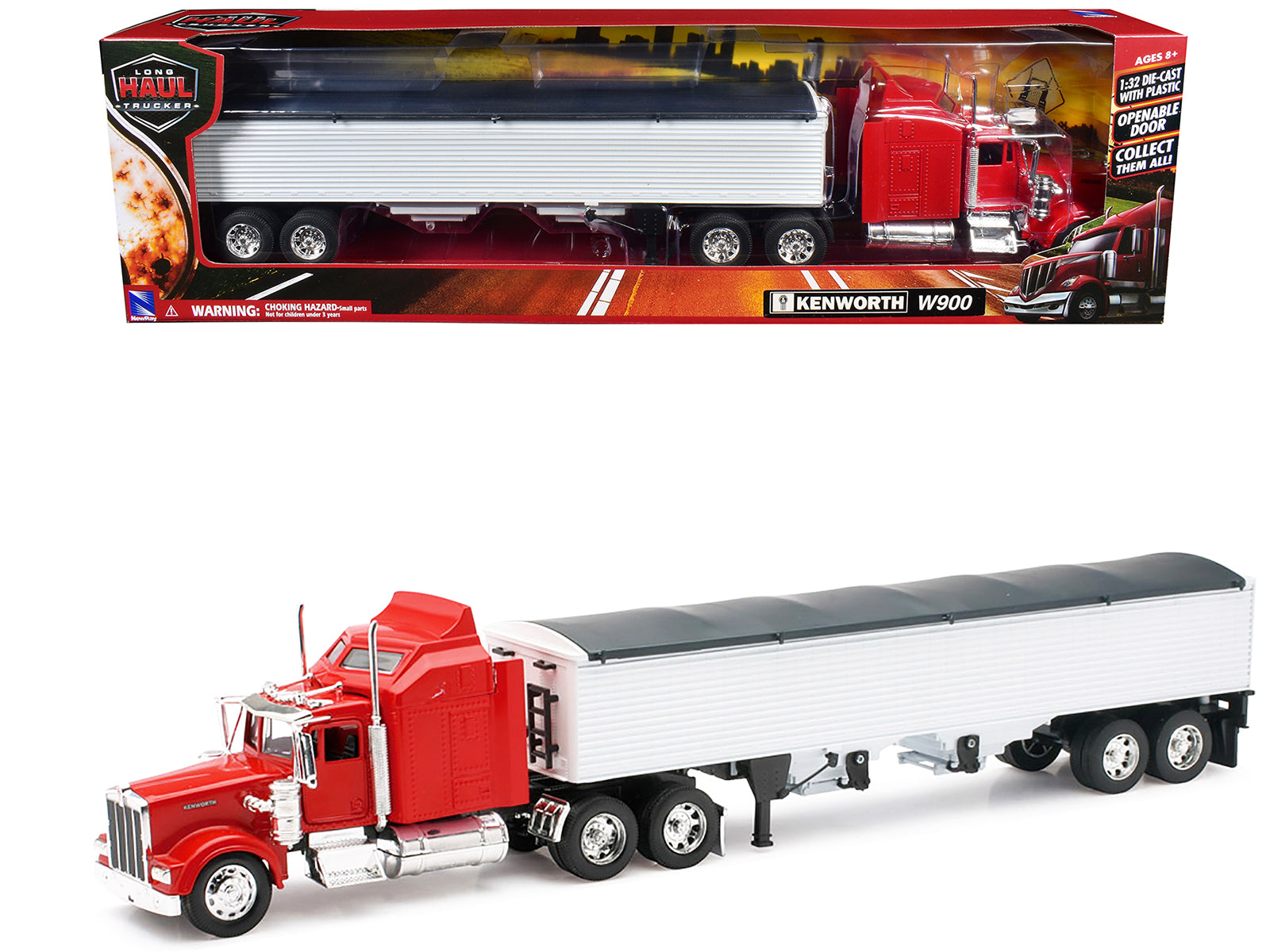 Kenworth W900 Grain Truck Red and White "Long Haul Truckers" Series 1/32 Diecast Model by New Ray free shipping USA