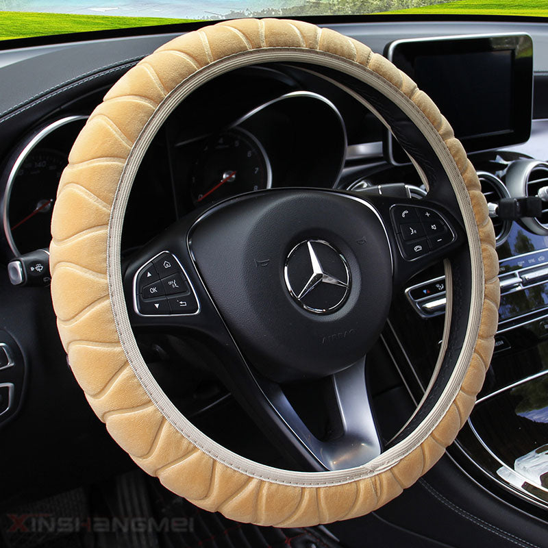 Color: Beige - Car plush steering wheel cover - Premium Steering Covers from Rapidvehicles - Just $25.99! Shop now at Rapidvehicles