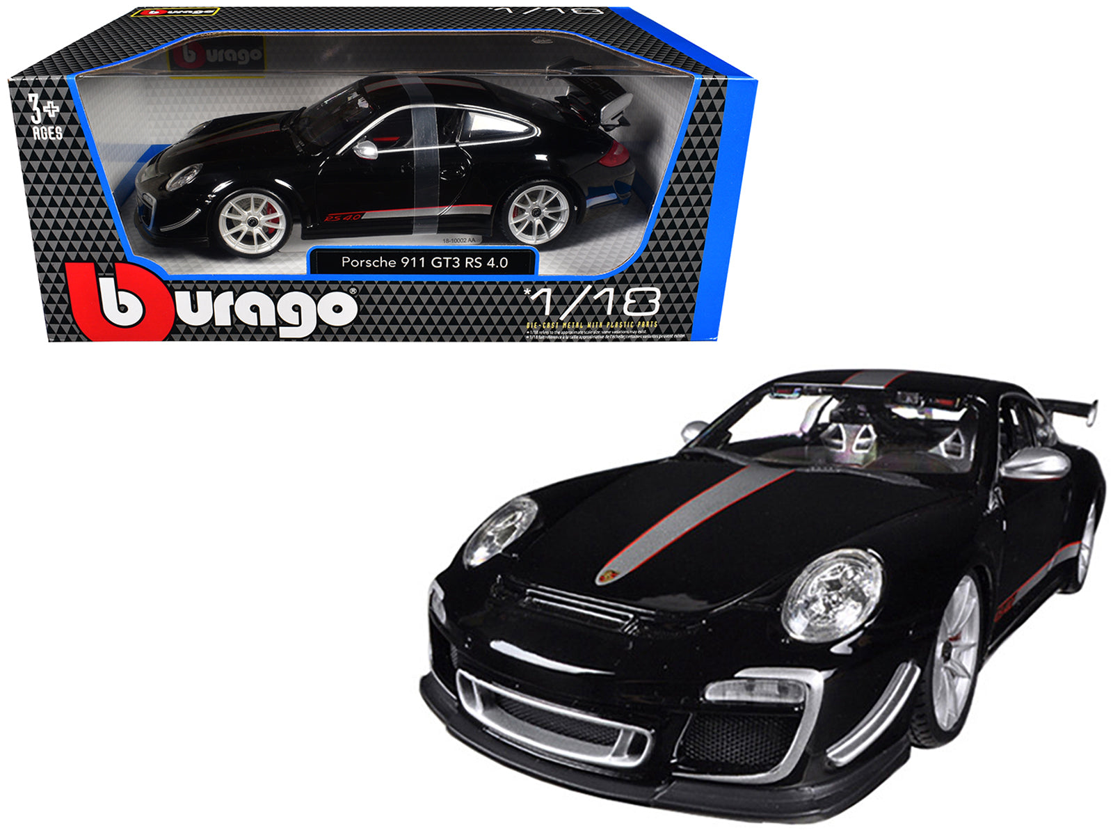 Porsche 911 GT3 RS 4.0 Black 1/18 Diecast Model Car by Bburago free shipping USA
