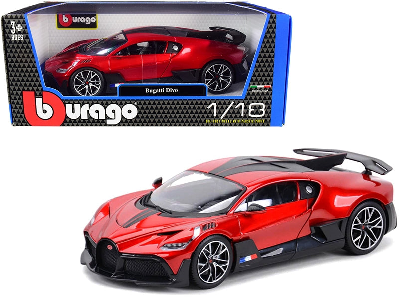 Bugatti Divo Red Metallic with Carbon Accents 1/18 Diecast Model - Premium Bugatti Models from Bburago - Just $80.99! Shop now at Rapidvehicles