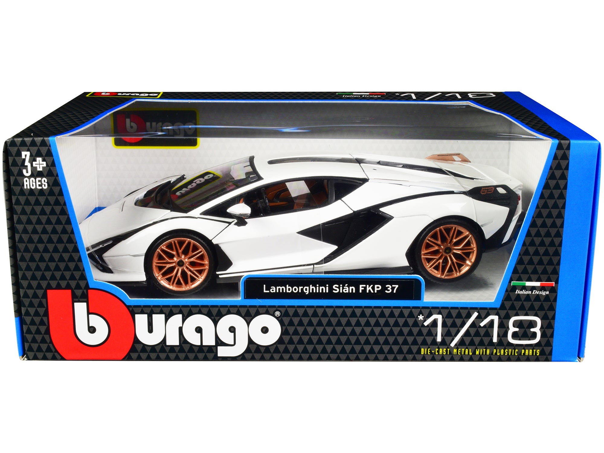 Lamborghini Sian FKP 37 White with Copper Wheels 1/18 Diecast Model Car by Bburago free shipping USA