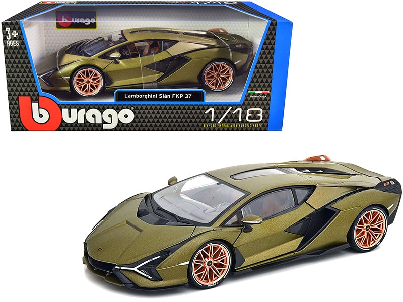 Lamborghini Sian FKP 37 Matt Green Metallic with Copper Wheels 1/18 Diecast Model Car by Bburago - Premium Lamborghini Models from Bburago - Just $79.99! Shop now at Rapidvehicles