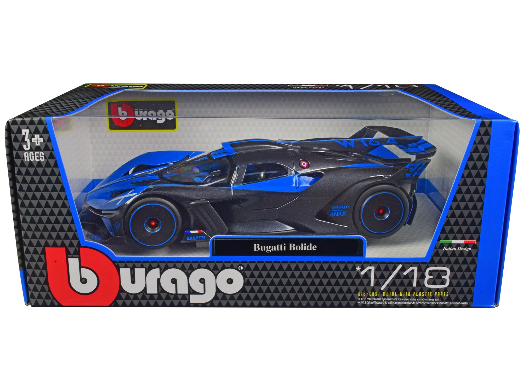 Bugatti Bolide Blue and Carbon Gray 1/18 Diecast Model Car by Bburago free shipping USA