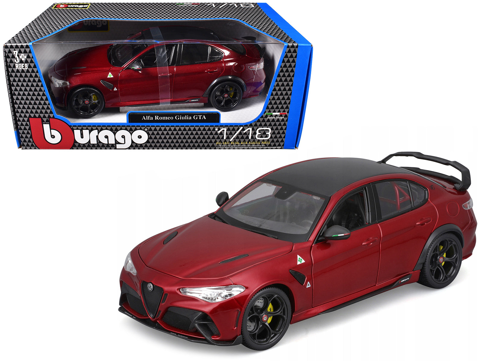 Alfa Romeo Giulia GTA Red Metallic with Carbon Top 1/18 Diecast Model Car by Bburago free shipping USA