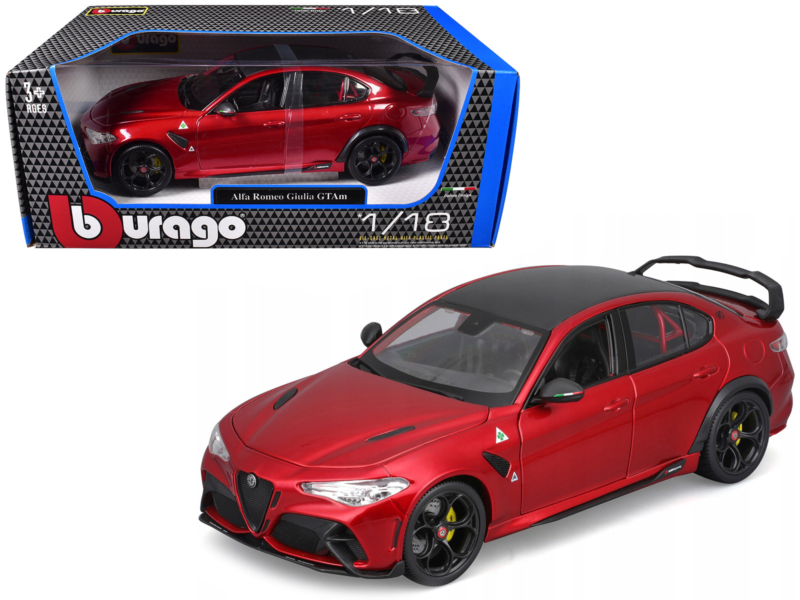 Alfa Romeo Giulia GTAm Red Metallic with Carbon Top 1/18 Diecast Model Car by Bburago free shipping USA