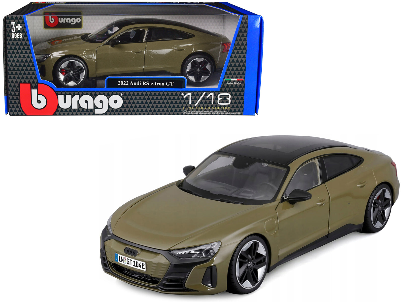 2022 Audi RS e-tron GT Dark Green with Sunroof 1/18 Diecast Model Car by Bburago free shipping USA