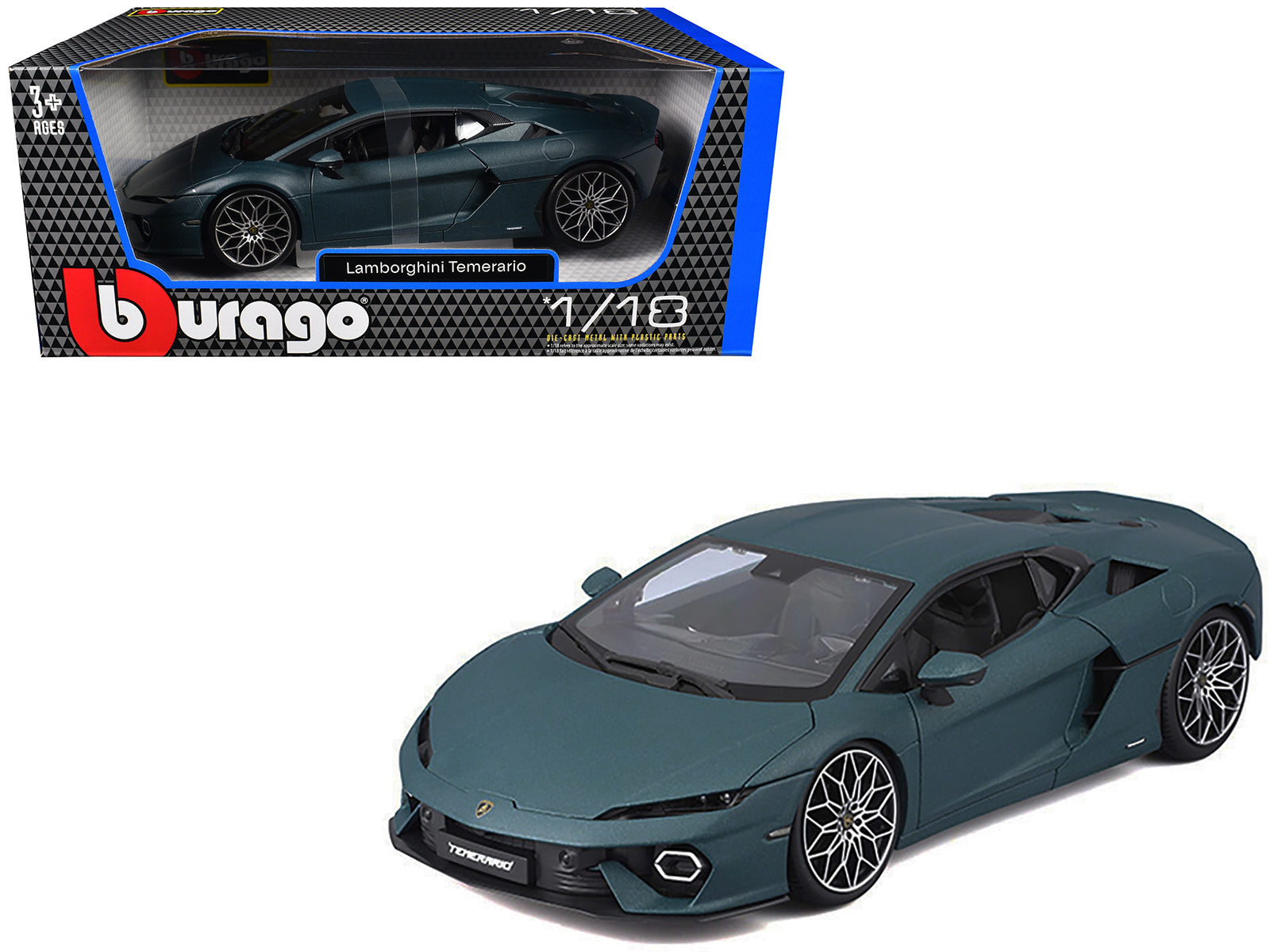 Lamborghini Temerario Matt Blue Metallic 1/18 Diecast Model Car by Bburago free shipping USA