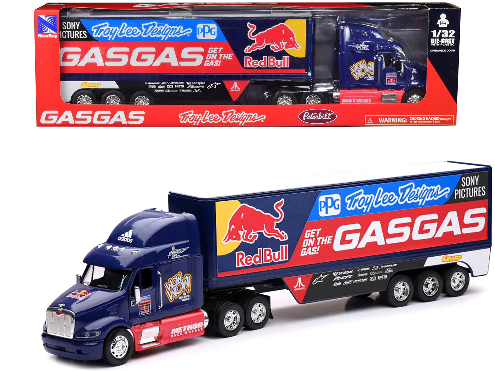 Peterbilt 387 Truck Dark Blue "Red Bull - Troy Lee Designs - GASGAS" 1/32 Diecast Model by New Ray free shipping USA