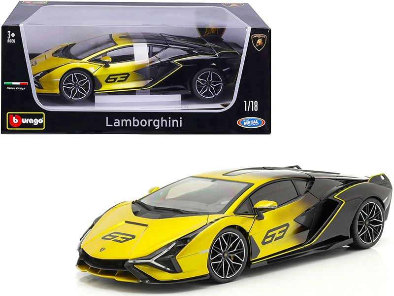 Lamborghini Sian FKP 37 #63 Yellow Metallic and Black 1/18 - Premium Lamborghini Models from Bburago - Just $88.19! Shop now at Rapidvehicles