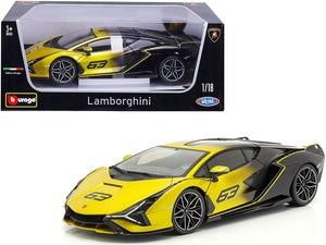 Lamborghini Sian FKP 37 #63 Yellow Metallic and Black 1/18 Diecast Model Car by Bburago - Premium Lamborghini Models from Bburago - Just $82.99! Shop now at Rapidvehicles