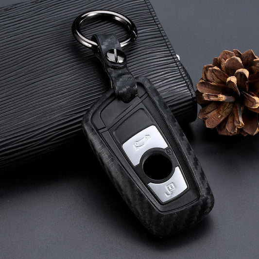 Style: Single bag round buckle - Carbon fiber silicone bag - Premium Key Case for Car from Rapidvehicles - Just $16.19! Shop now at Rapidvehicles