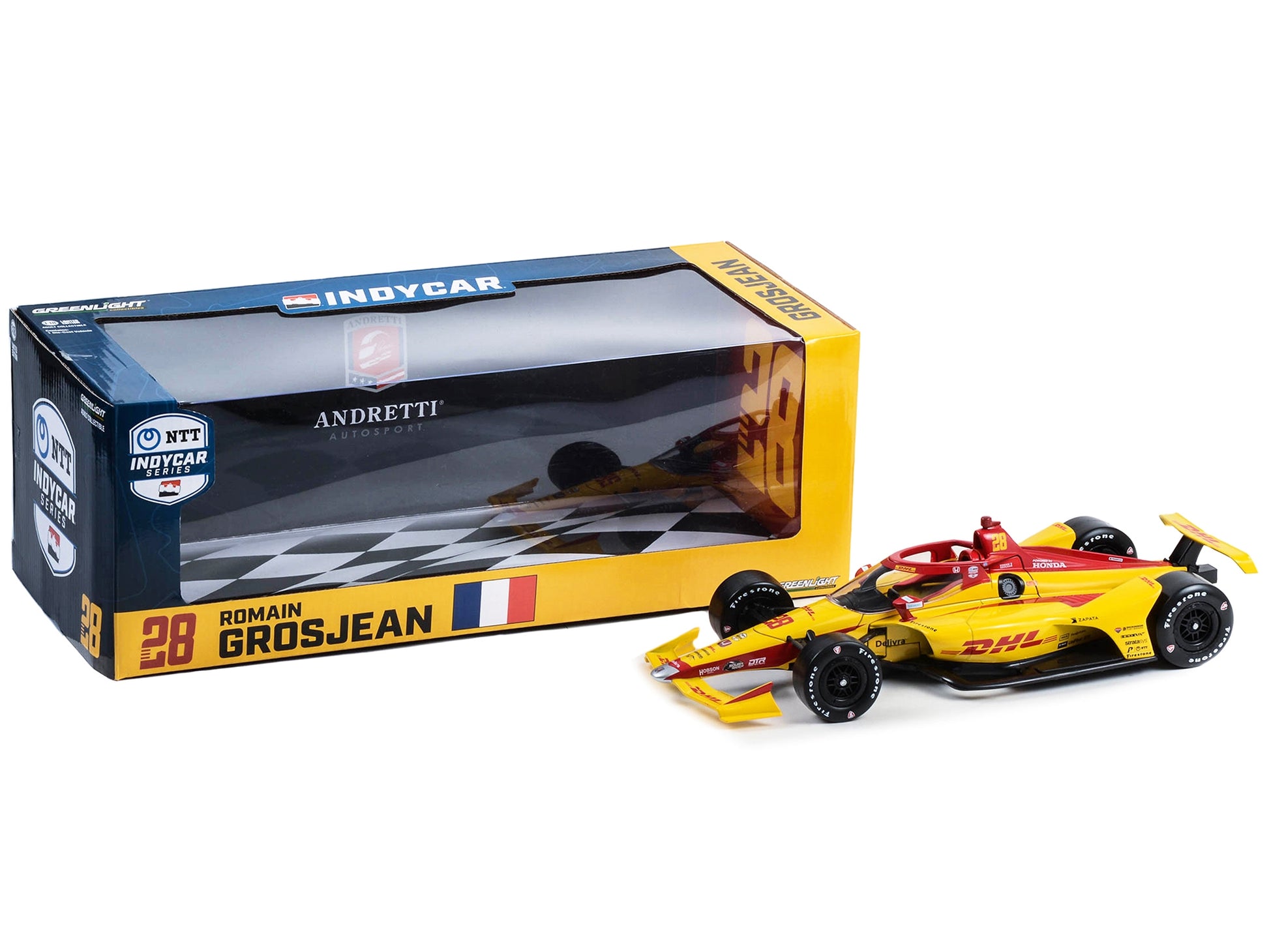 Dallara IndyCar #28 Romain Grosjean "DHL" Andretti Autosport "NTT - Premium Indy Car Models from Greenlight - Just $101.69! Shop now at Rapidvehicles