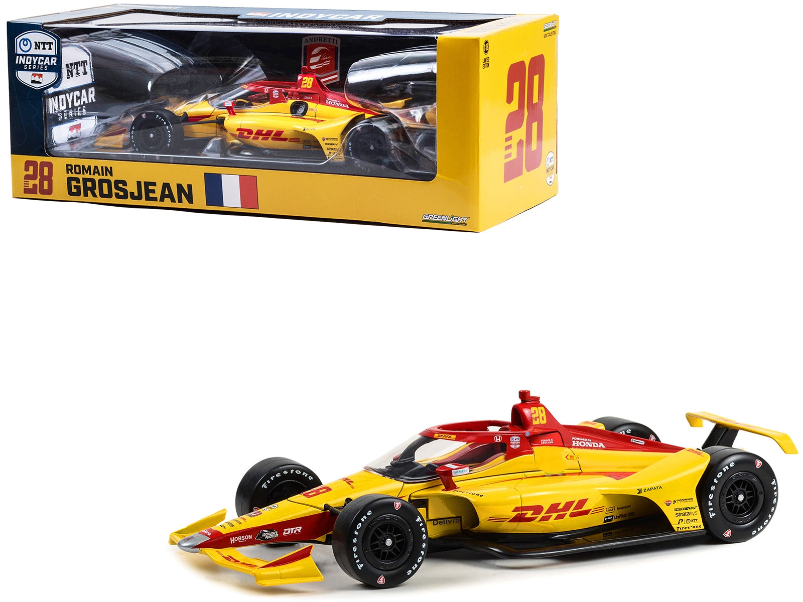 Dallara IndyCar #28 Romain Grosjean "DHL" Andretti Autosport "NTT - Premium Indy Car Models from Greenlight - Just $101.69! Shop now at Rapidvehicles