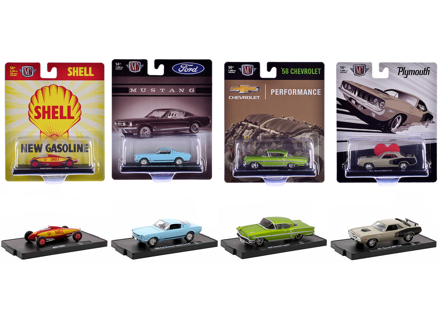 "Auto-Drivers" Set of 4 pieces in Blister Packs Release 117 Limited Edition to 7000 pieces Worldwide 1/64 Diecast Model Cars by M2 Machines  free shipping USA