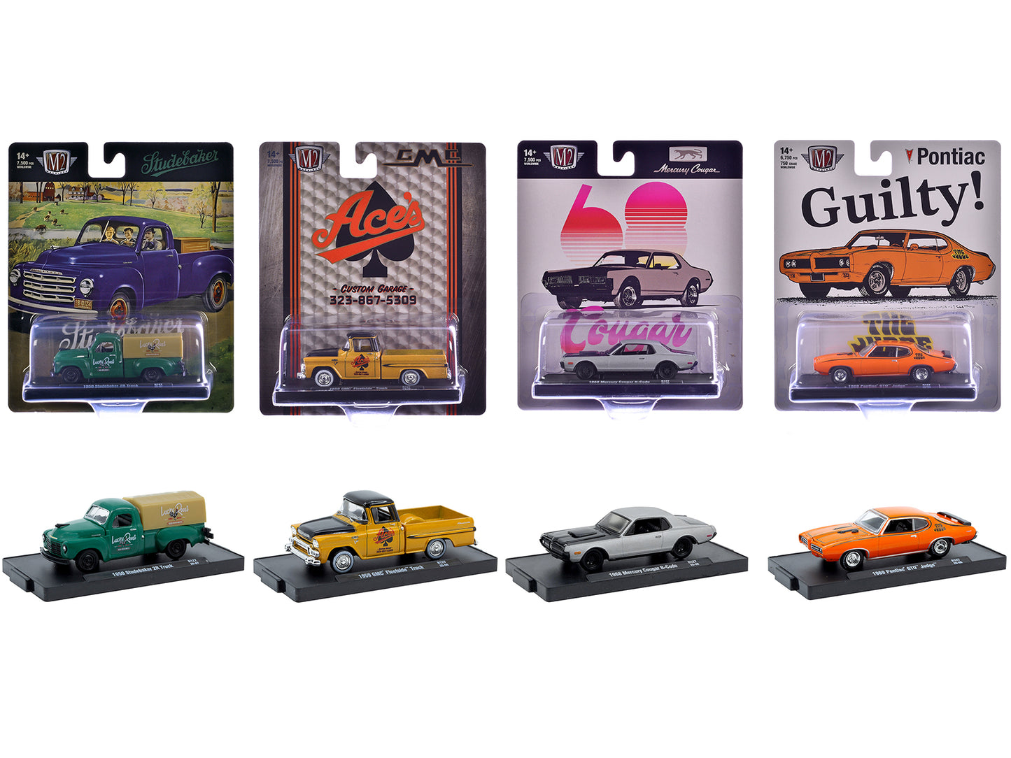 "Auto-Drivers" Set of 4 pieces in Blister Packs Release 127 Limited Edition to 7500 pieces Worldwide 1/64 Diecast Model Cars by M2 Machines