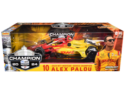 Dallara IndyCar #10 Alex Palou "DHL" (Raced Version) Chip Ganassi Racing "NTT IndyCar Series Champion" (2024) 1/18 Diecast Model Car by Greenlight