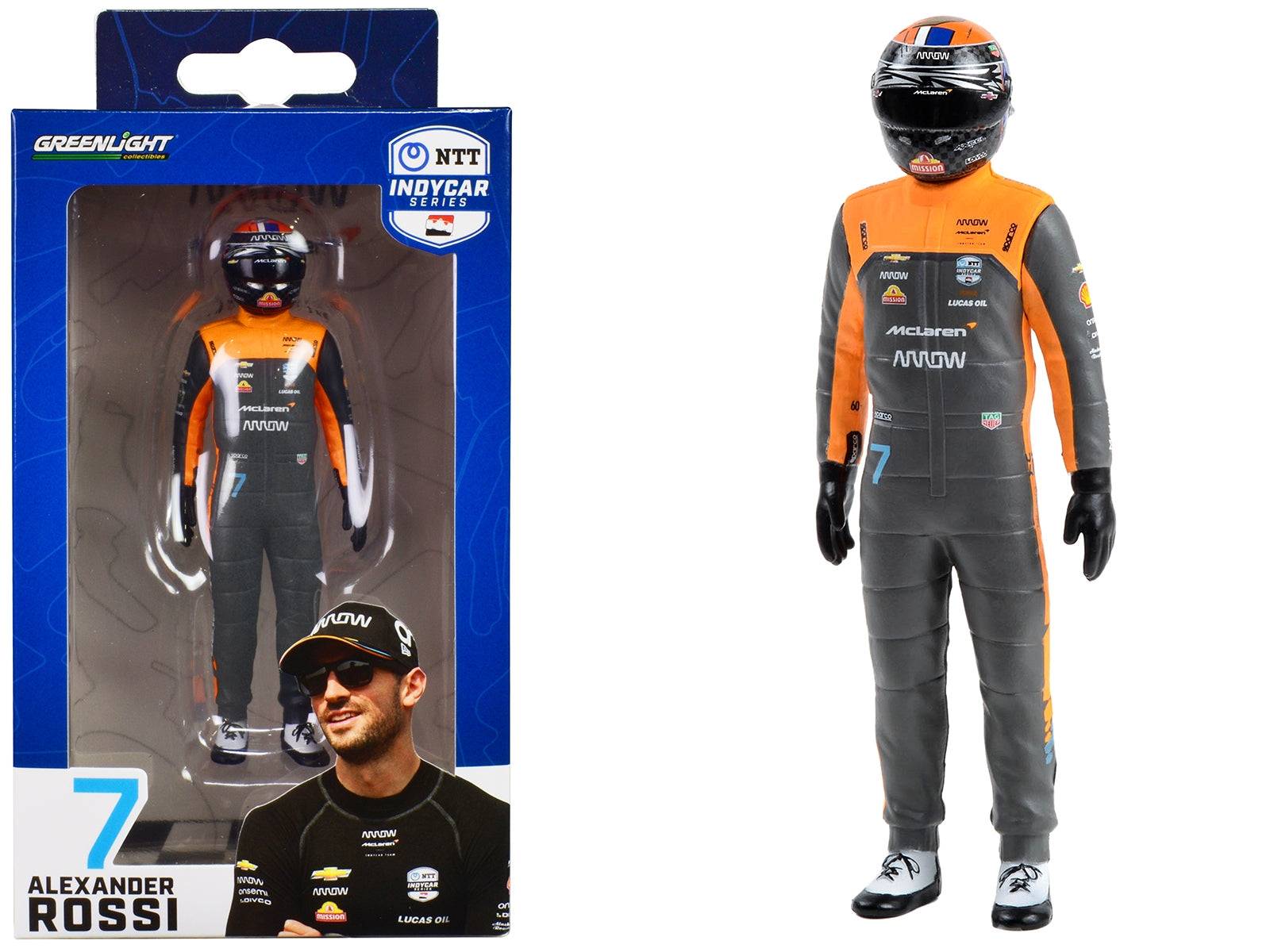 "NTT IndyCar Series" #7 Alexander Rossi Driver Figure "McLaren - Arrow McLaren" for 1/18 Scale Models by Greenlight - Premium Figures from Greenlight - Just $36.99! Shop now at Rapidvehicles