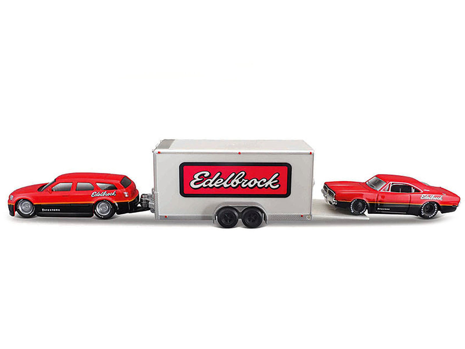 2006 Dodge Magnum R/T Red and Black and 1969 Dodge Charger R/T Red and Black with Enclosed Car Trailer "Edelbrock" "Team Haulers" Series 1/64 Diecast Model Car by Maisto - Premium 1/64 Scale Sets from Maisto - Just $35.99! Shop now at Rapidvehicles