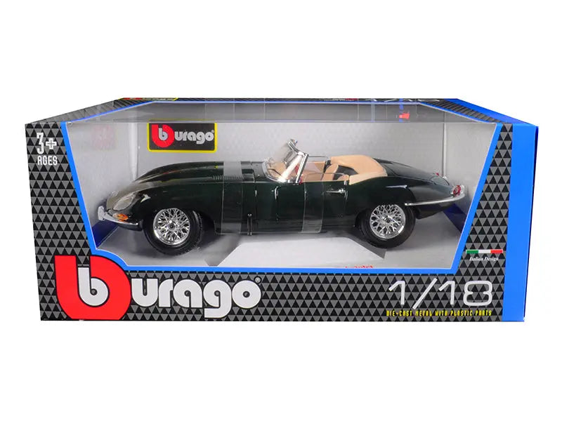 1961 Jaguar E Type Convertible Green 1/18 Diecast Model Car by Bburago - Premium Toys from Scarlet Sooty - Just $84.99! Shop now at Rapidvehicles