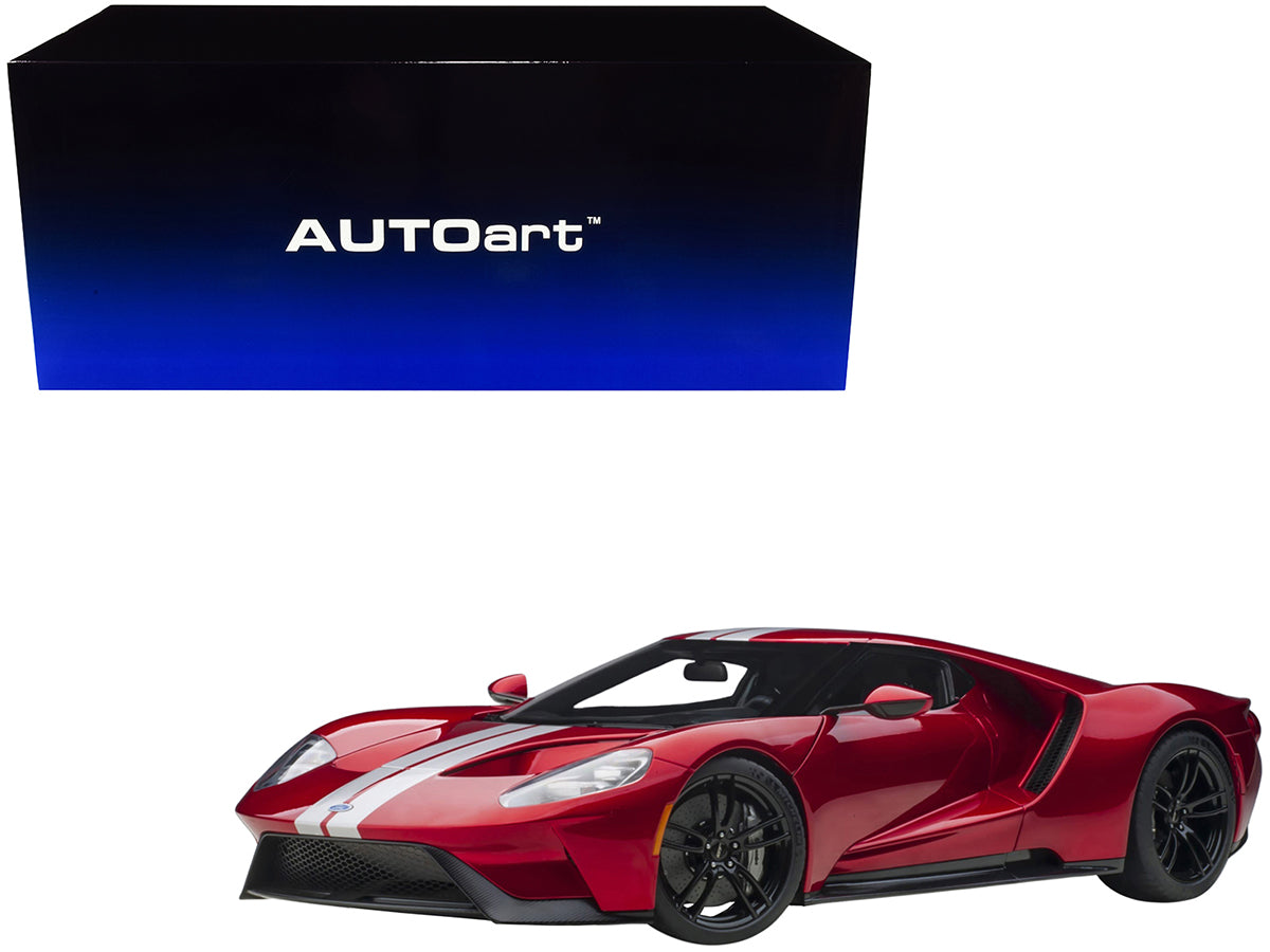 2017 Ford GT Liquid Red Metallic with Silver Stripes 1/12 Model Car by Autoart free shipping USA