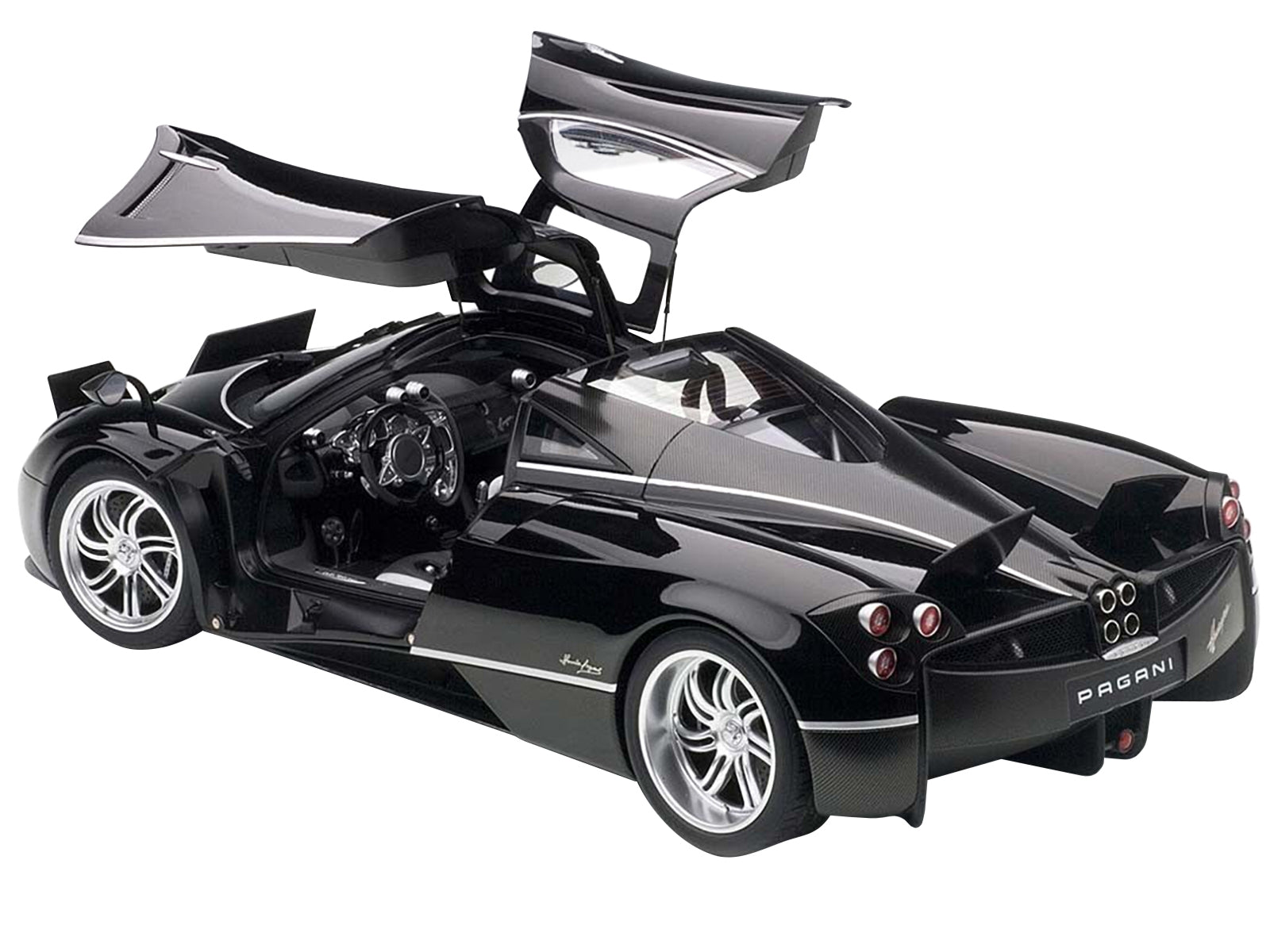 Pagani Huayra Gloss Black with Silver Stripes and Silver Wheels - Premium Pagani Models from Autoart - Just $621.99! Shop now at Rapidvehicles