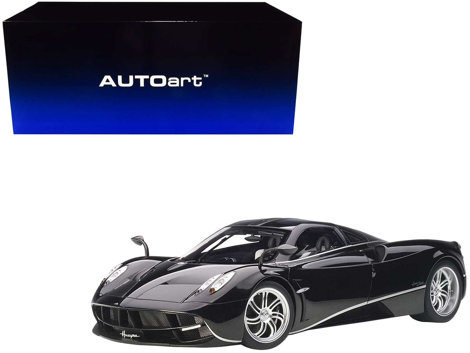 Pagani Huayra Gloss Black with Silver Stripes and Silver Wheels 1/12 Model Car by Autoart - Premium Pagani Models from Autoart - Just $476.99! Shop now at Rapidvehicles