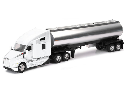 Kenworth T680 Truck White with Oil Tanker Trailer Chrome "Long Haul Trucker" Series 1/32 Diecast Model by New Ray free shipping USA