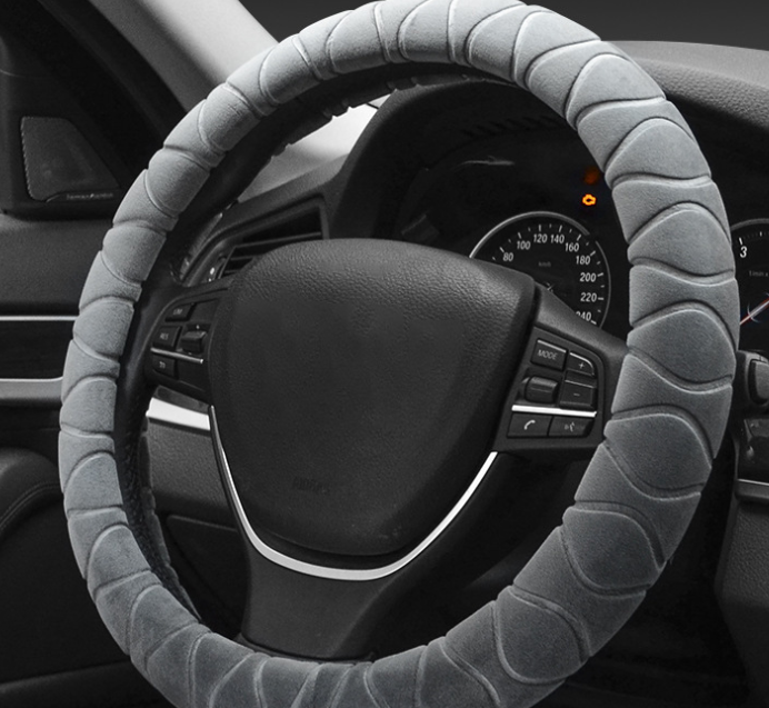 Color: Grey - Car plush steering wheel cover - Premium Steering Covers from Rapidvehicles - Just $22.99! Shop now at Rapidvehicles