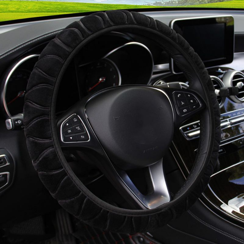 Color: Black - Car plush steering wheel cover - Premium Steering Covers from Rapidvehicles - Just $20.65! Shop now at Rapidvehicles