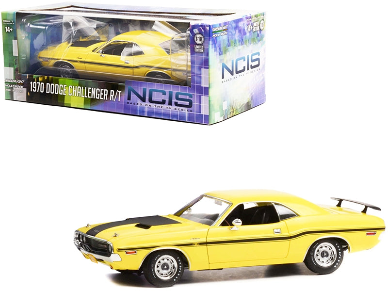 1970 Dodge Challenger R/T Yellow with Matt Black Stripes "NCIS" - Premium Movie/TV Series Models from Greenlight - Just $100.79! Shop now at Rapidvehicles