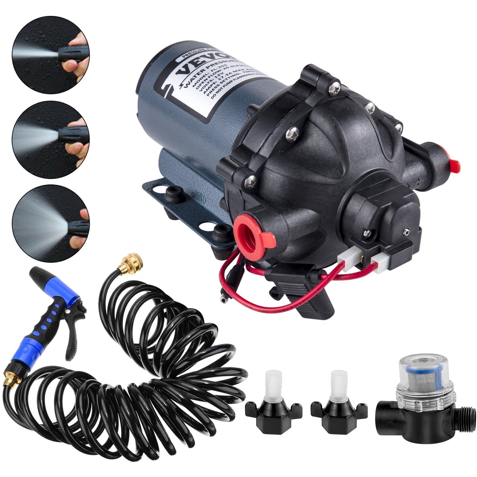 VEVOR RV Water Pump 5.3 GPM 5.5 Gallons Per Minute 12V Water Pump Automatic 70 PSI Diaphragm Pump with 25 Foot Coiled Hose Washdown Pumps for Boats Caravan Rv Marine Yacht - Premium RV Water Pump from VEVOR - Just $101.49! Shop now at Rapidvehicles