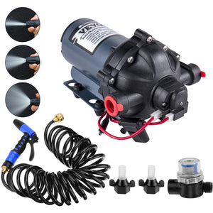 VEVOR RV Water Pump 5.3 GPM 5.5 Gallons Per Minute 12V Water Pump Automatic 70 PSI Diaphragm Pump with 25 Foot Coiled Hose Washdown Pumps for Boats Caravan Rv Marine Yacht - Premium RV Water Pump from VEVOR - Just $101.49! Shop now at Rapidvehicles