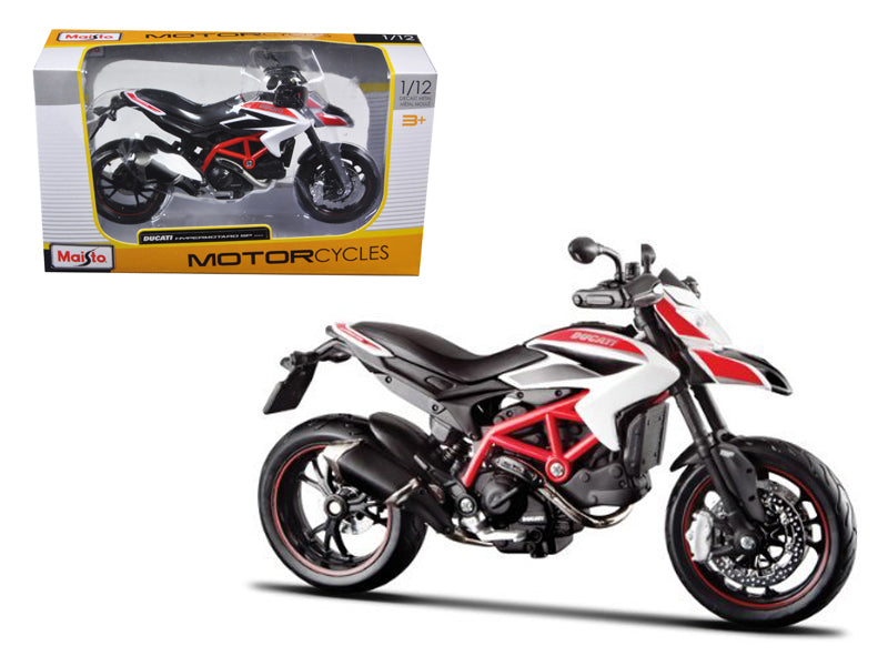 2013 Ducati Hypermotard SP White with Black and Red Stripes 1/12 Diecast Motorcycle Model by Maisto free shipping USA